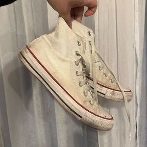 Converse Cream High-Top Sneakers with Red and Blue Accents